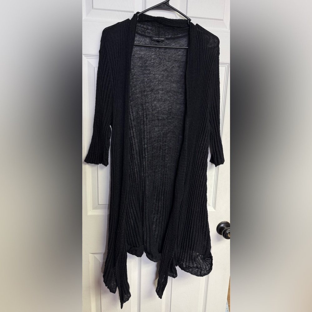 Eileen Fisher Mohair Black Lightweight Open-Front Cardigan Sweater Size Large - Picture 2 of 11